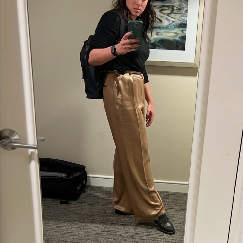 Reformation Gold Willa Women's Wide-Leg Pants 100% silk
